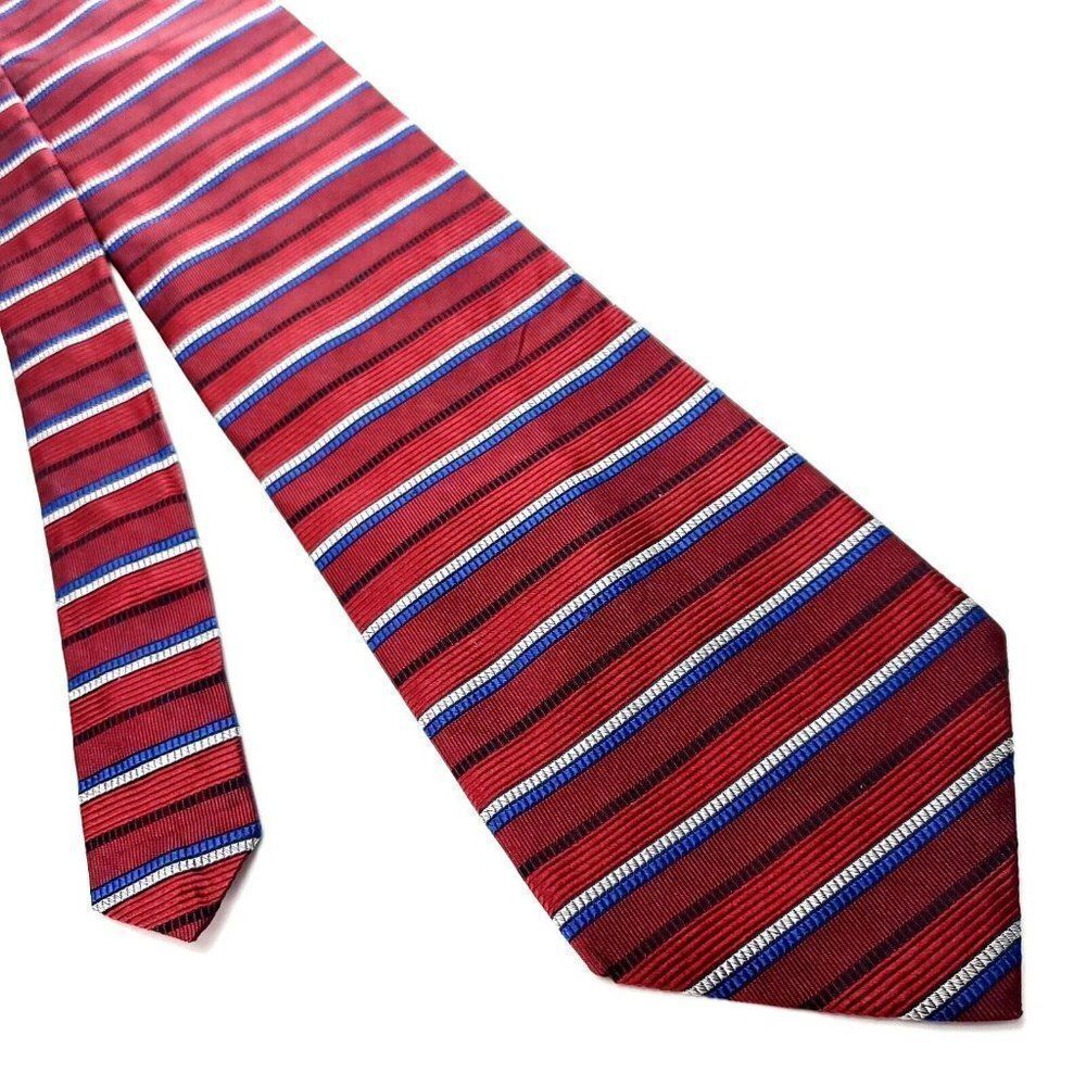 Jos A Bank Red Silk Tie Woven‎ Wide Horizontal Striped